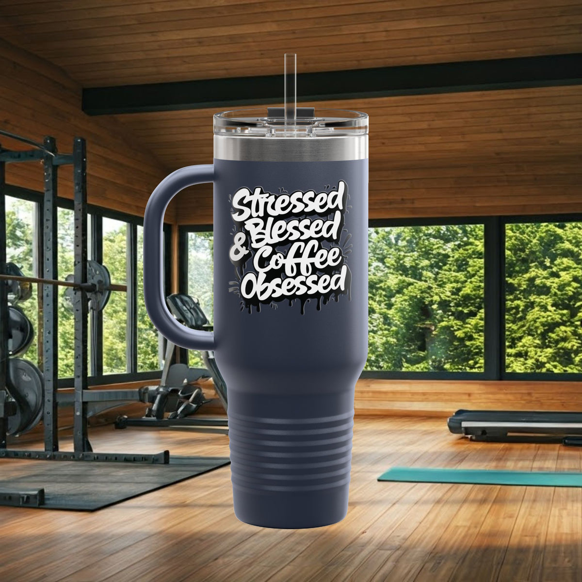 Stressed Blessed & Coffee Obsessed 40oz Travel Mug - Insulated - 7 Colors