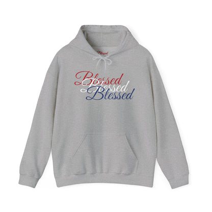 Blessed Hoodie - Patriotic Red White Blue - Unisex Pullover - Front & Back Print - S-5XL