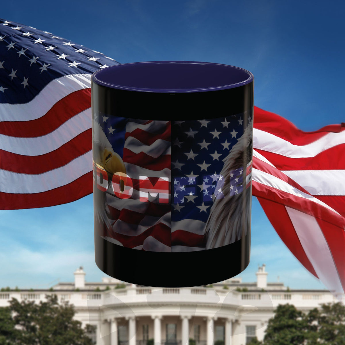 Freedom! Bald Eagle Patriotic Accent Mug - Red White & Blue - 11oz/15oz