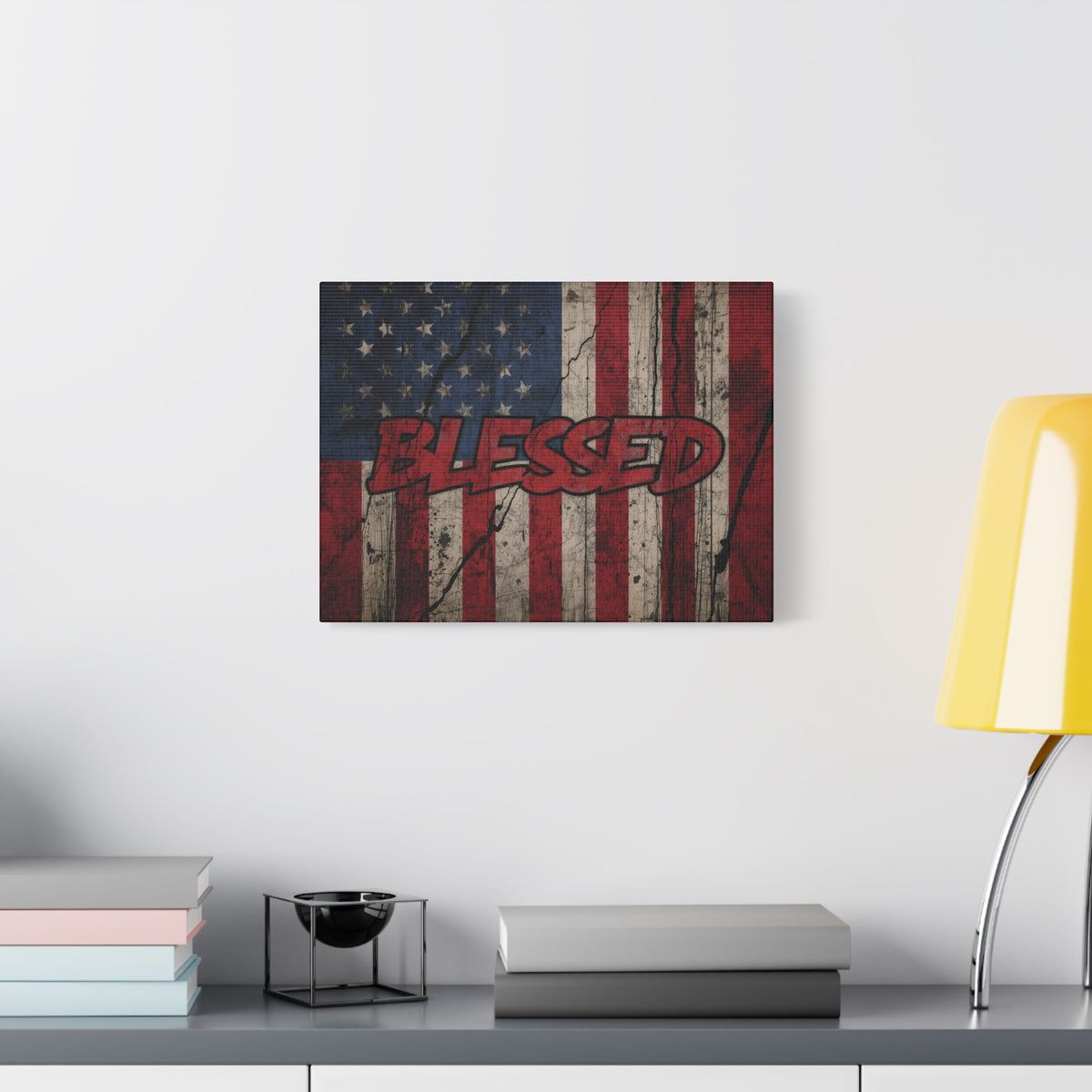Blessed Canvas Wall Art - Vintage American Flag - Gallery Wrapped - Patriotic Americana Decor - Rustic Flag Art - 35 Sizes