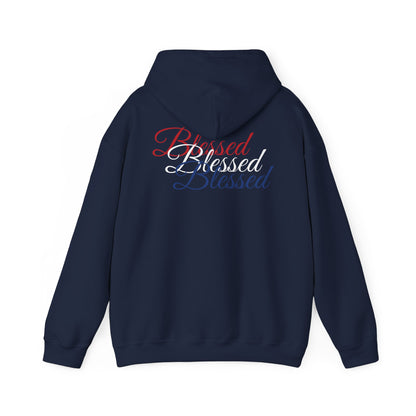 Blessed Hoodie - Patriotic Red White Blue - Unisex Pullover - Front & Back Print - S-5XL