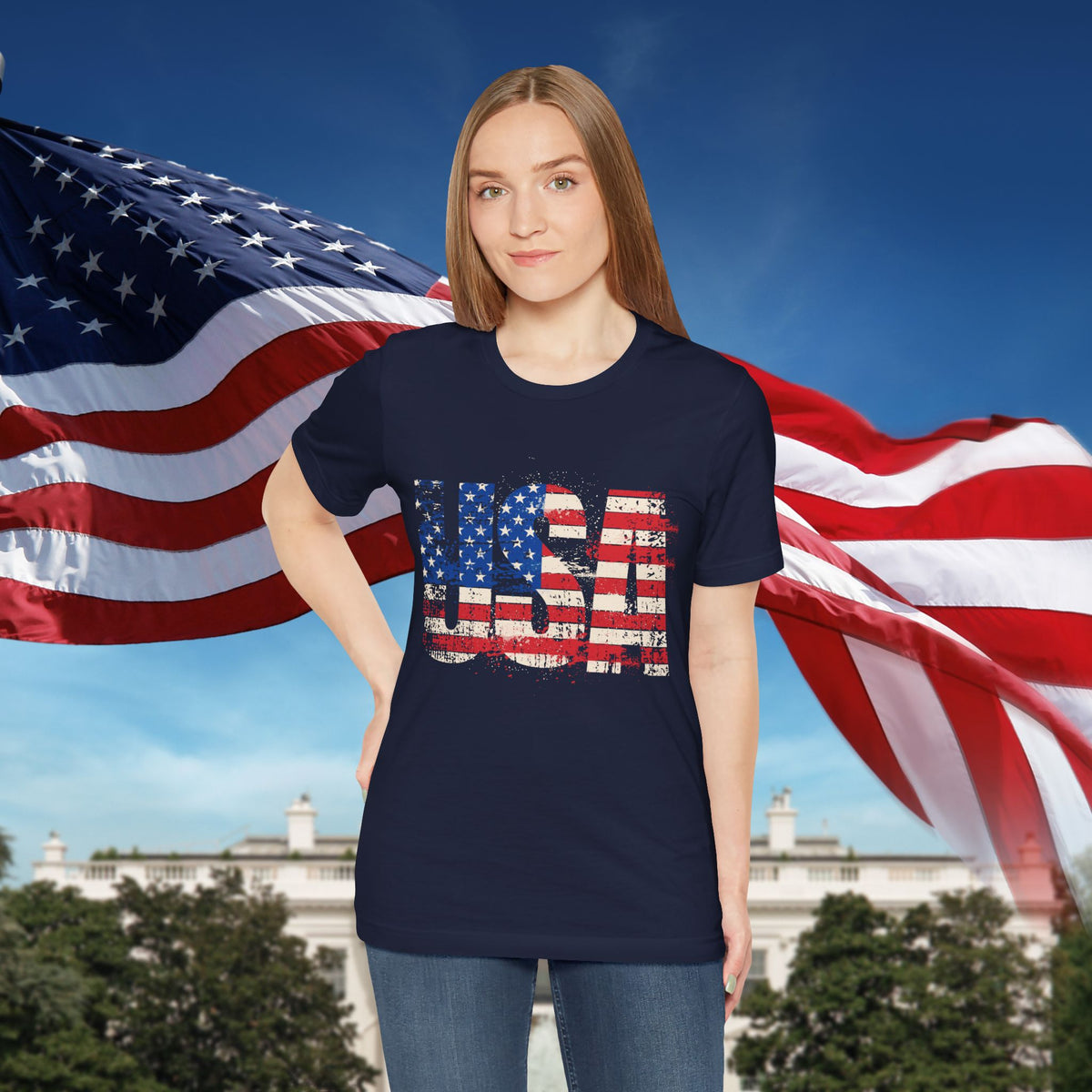 USA Red White Blue - American Flag T-Shirt - Patriotic Unisex Tee - S-3XL