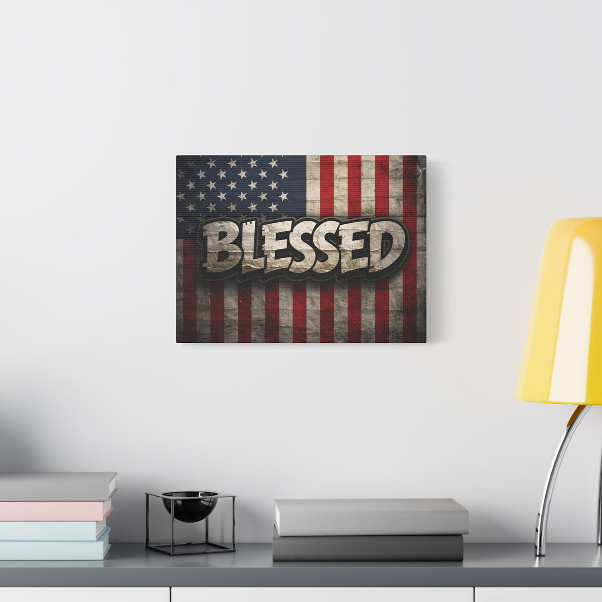 Blessed Vintage American Flag Canvas Wall Art - Patriotic Home Decor