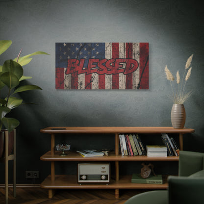 Blessed Canvas Wall Art - Vintage American Flag - Gallery Wrapped - Patriotic Americana Decor - Rustic Flag Art - 35 Sizes
