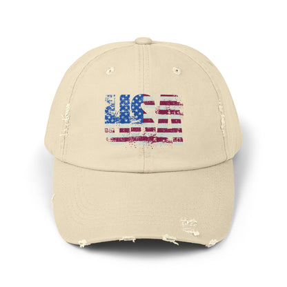 USA Distressed Flag Cap - Unisex Cotton Twill Hat - Patriotic Headwear