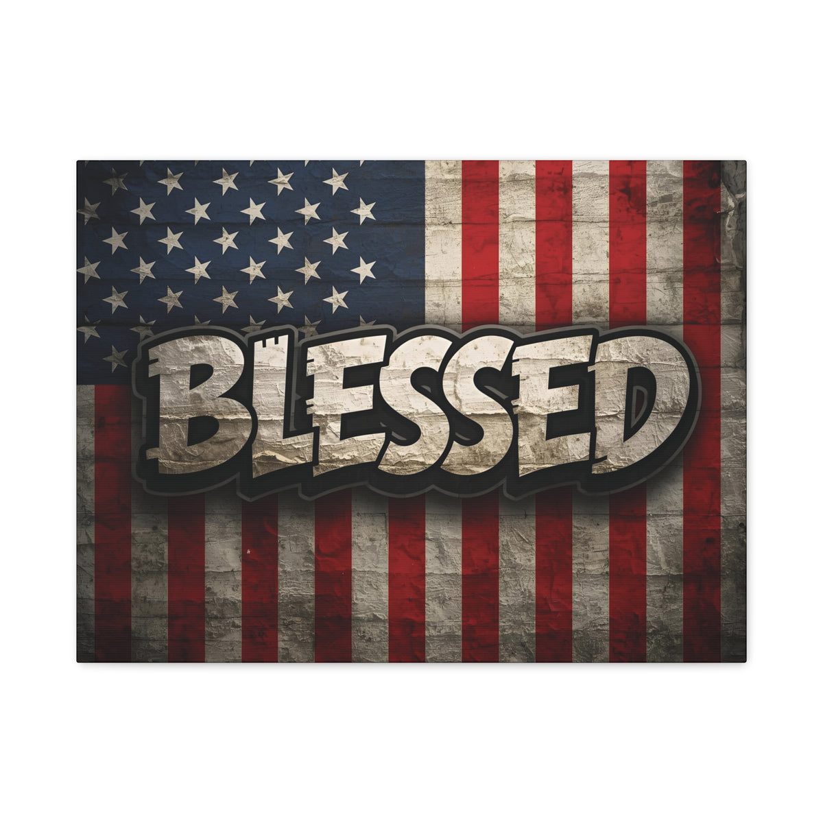 Blessed Vintage American Flag Canvas Wall Art - Patriotic Home Decor
