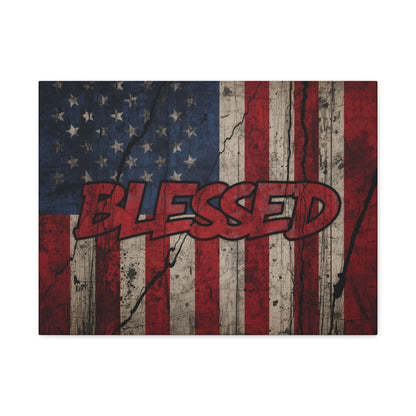 Blessed Canvas Wall Art - Vintage American Flag - Gallery Wrapped - Patriotic Americana Decor - Rustic Flag Art - 35 Sizes