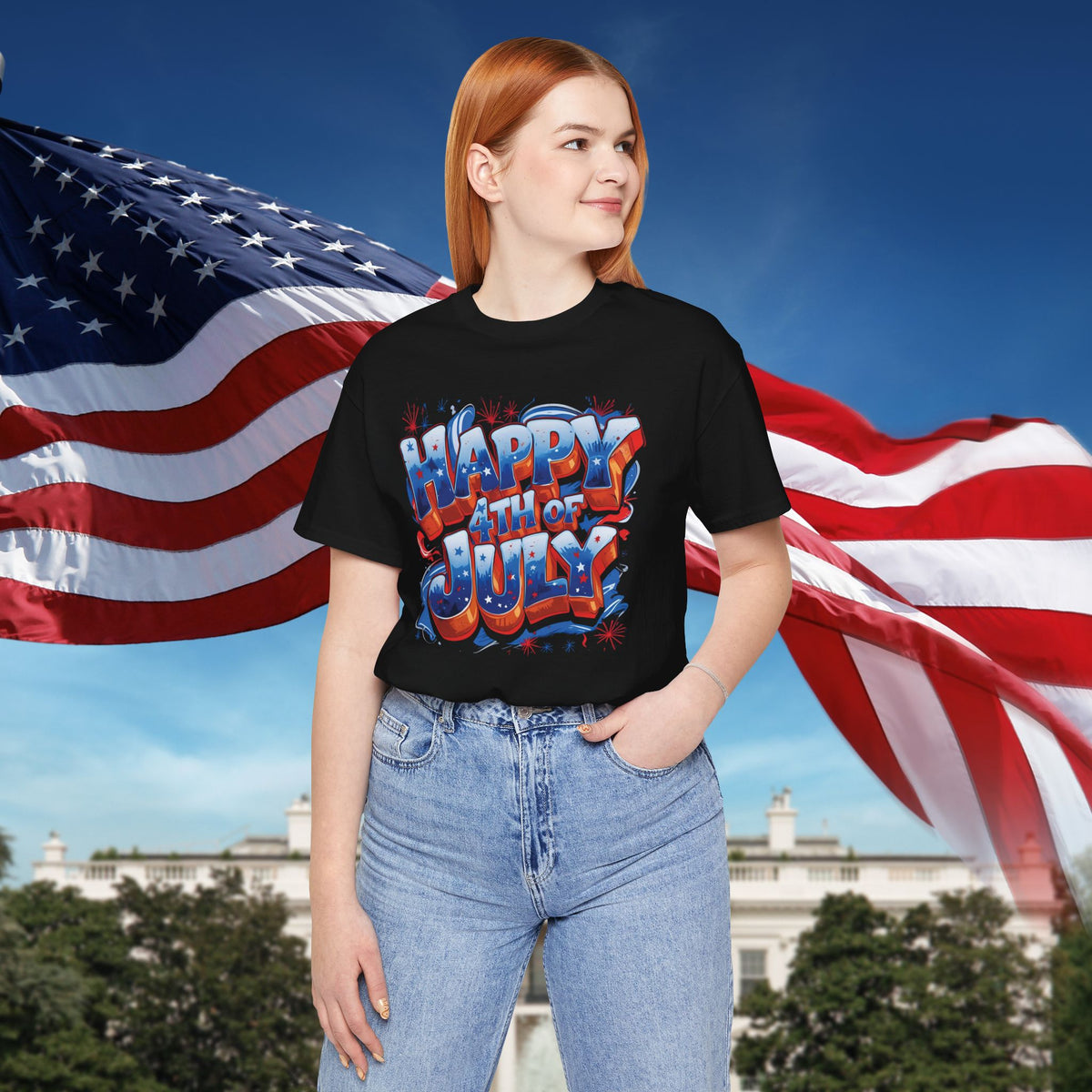 Happy 4th of July T-Shirt - Independence Day Bald Eagle - American Flag Graphic Tee
