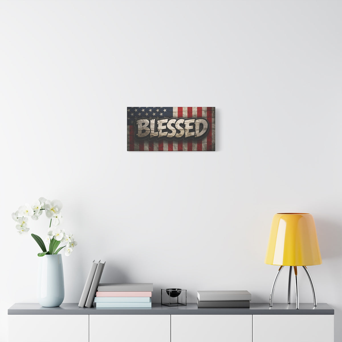 Blessed Vintage American Flag Canvas Wall Art - Patriotic Home Decor
