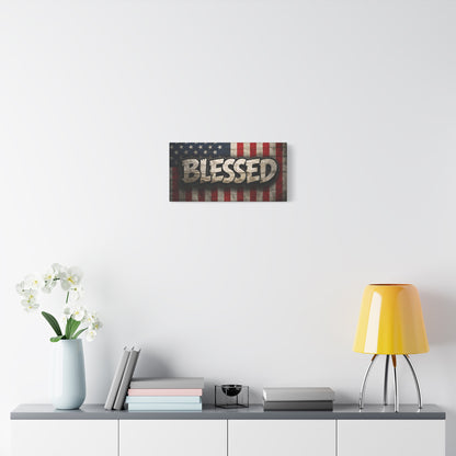 Blessed Vintage American Flag Canvas Wall Art - Patriotic Home Decor