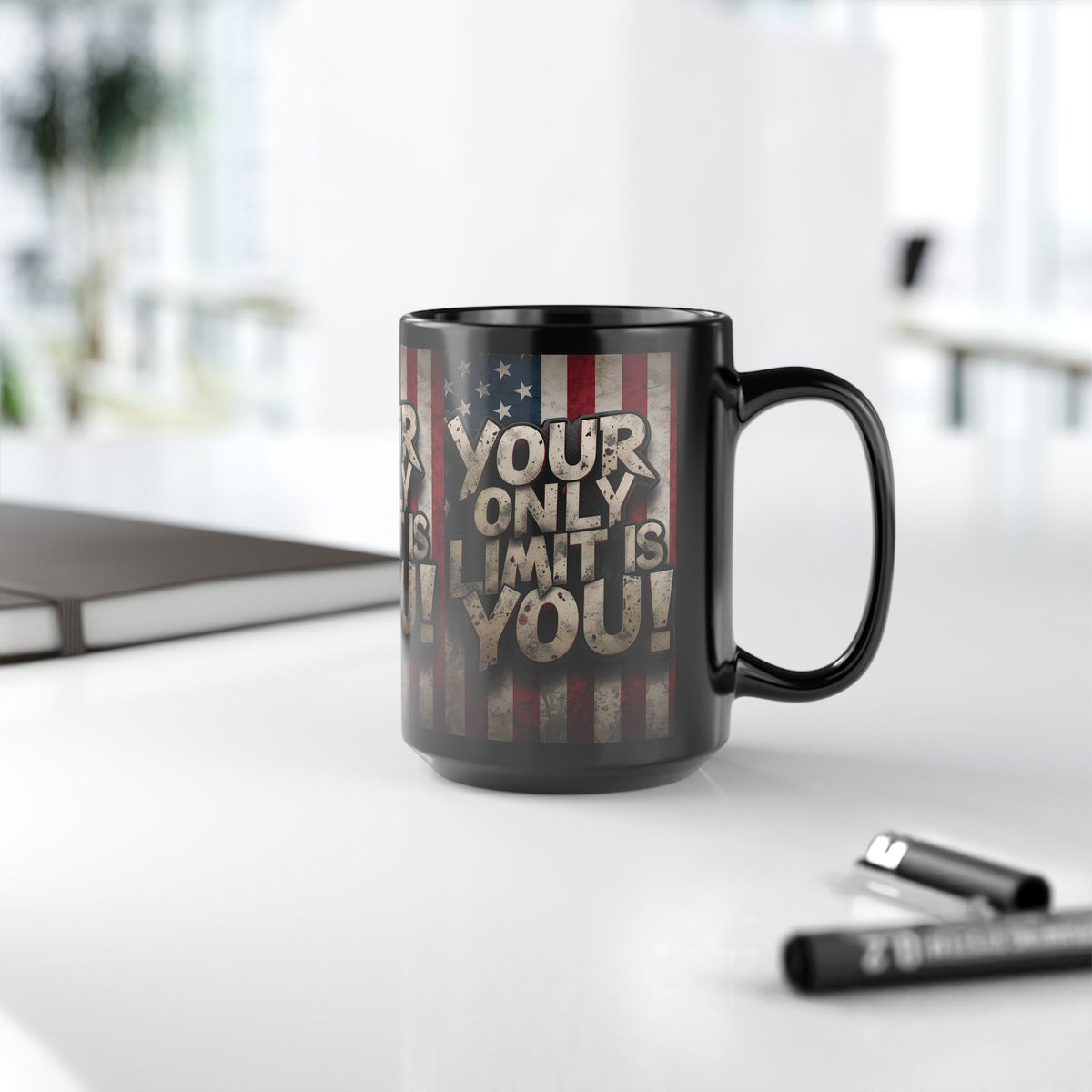 Your Only Limit Is You Black Ceramic Mug - Motivational American Flag