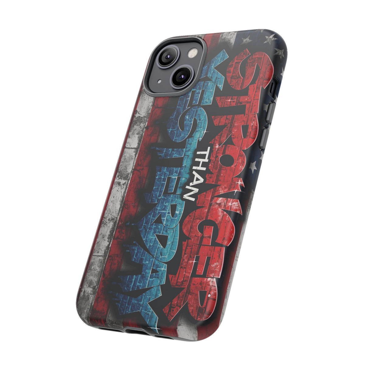 Stronger Than Yesterday Iphone Case - Motivational Phone Cover - USA Flag Design - Gift for Fitness Enthusiasts - Inspirational Phone Accessory