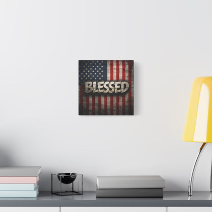 Blessed Vintage American Flag Canvas Wall Art - Patriotic Home Decor