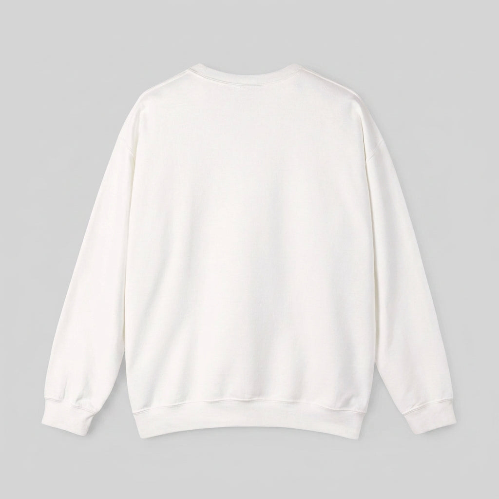 A white sweatshirt showed from behind against a white background.