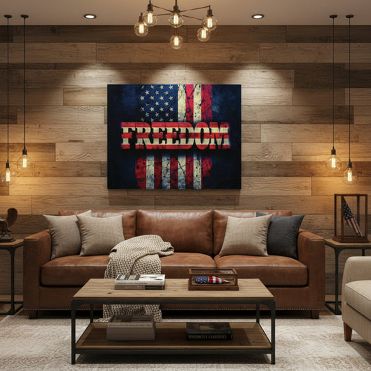 Freedom Canvas Wall Art - Patriotic Vintage American Flag - Gallery Wrapped - Red White Blue - 35 Sizes Available