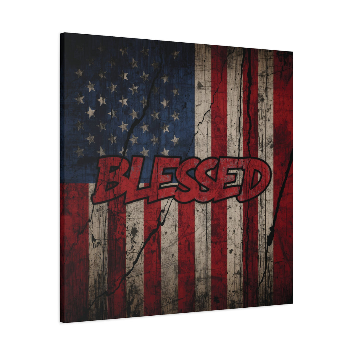 Blessed Canvas Wall Art - Vintage American Flag - Gallery Wrapped - Patriotic Americana Decor - Rustic Flag Art - 35 Sizes