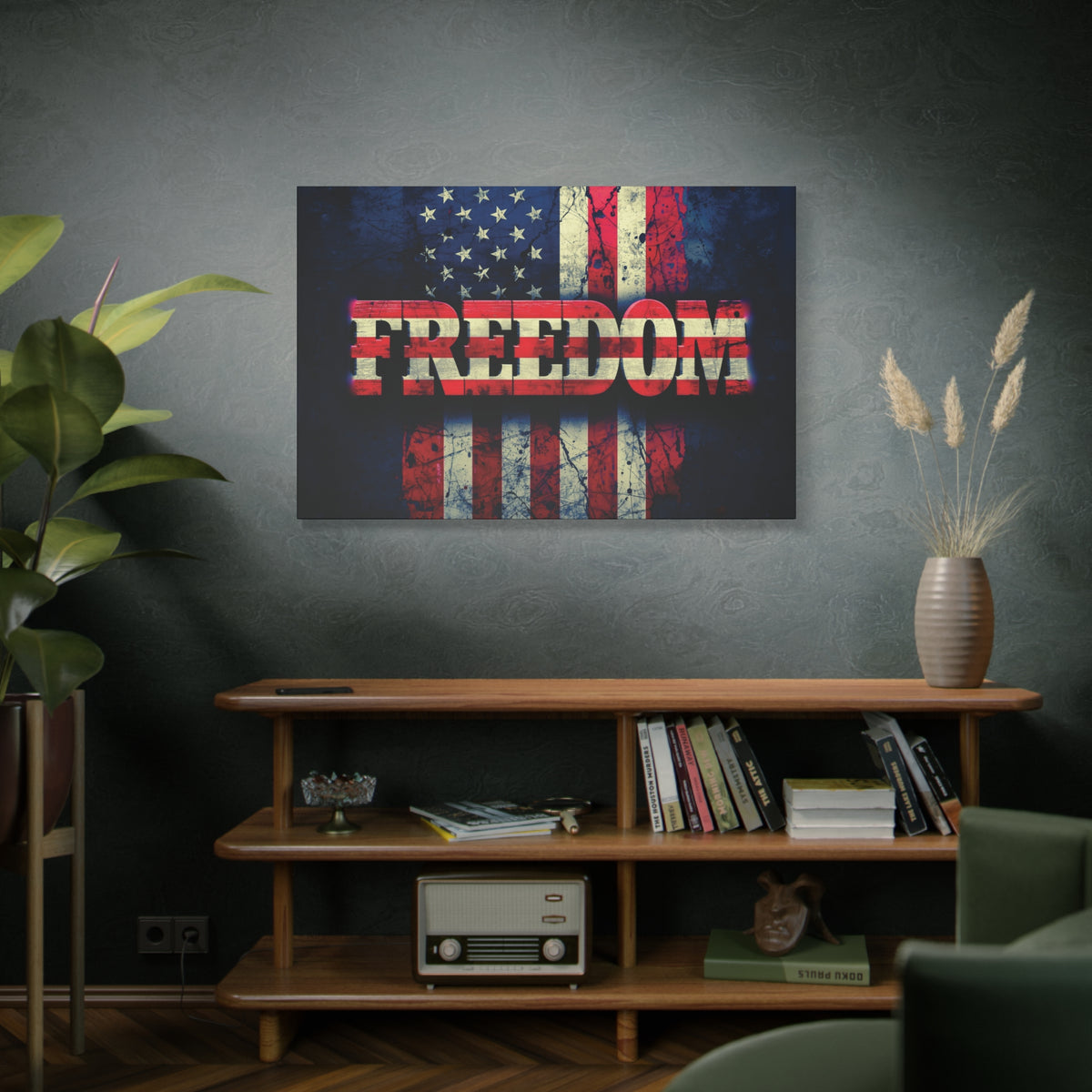 Freedom Canvas Wall Art - Patriotic Vintage American Flag - Gallery Wrapped - Red White Blue - 35 Sizes Available
