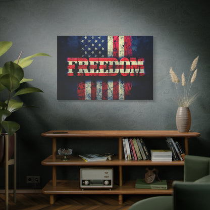 Freedom Canvas Wall Art - Patriotic Vintage American Flag - Gallery Wrapped - Red White Blue - 35 Sizes Available