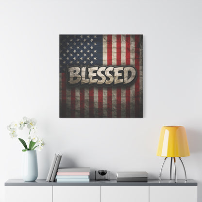 Blessed Vintage American Flag Canvas Wall Art - Patriotic Home Decor