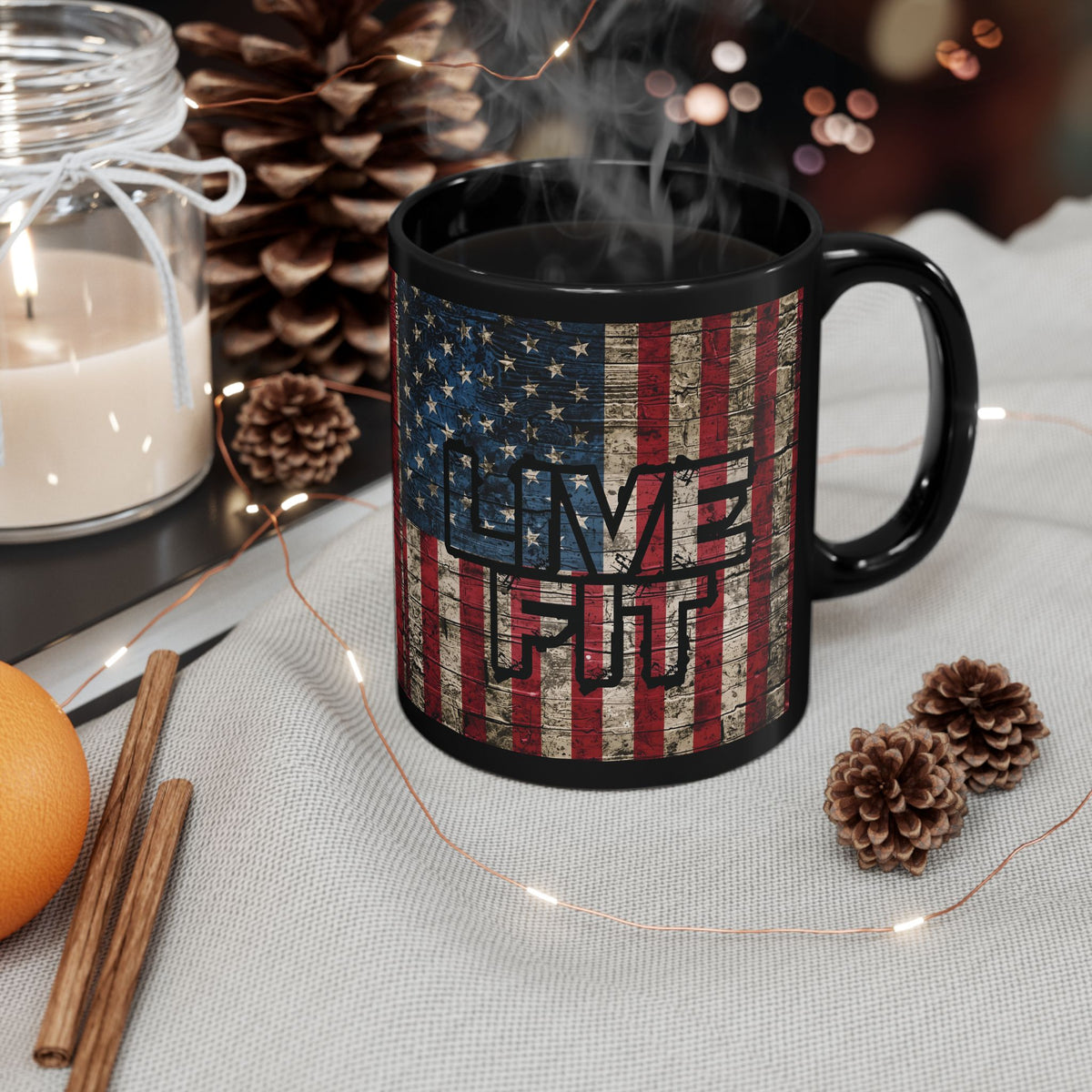 LIVE FIT Vintage American Flag Mug - Patriotic Fitness Motivation - 11oz/15oz