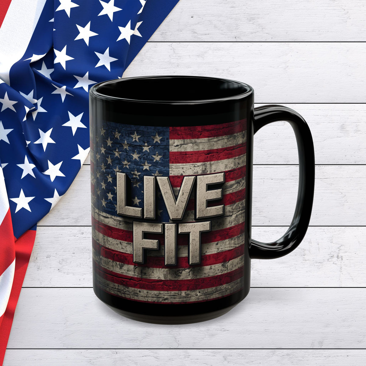 LIVE FIT Vintage American Flag Mug (11oz/15oz)