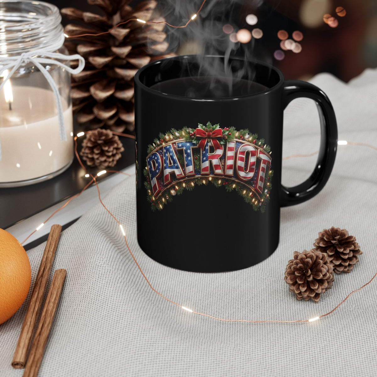 Patriot Fit Life Christmas Mug - Flag PATRIOT Garland Design | 11oz & 15oz