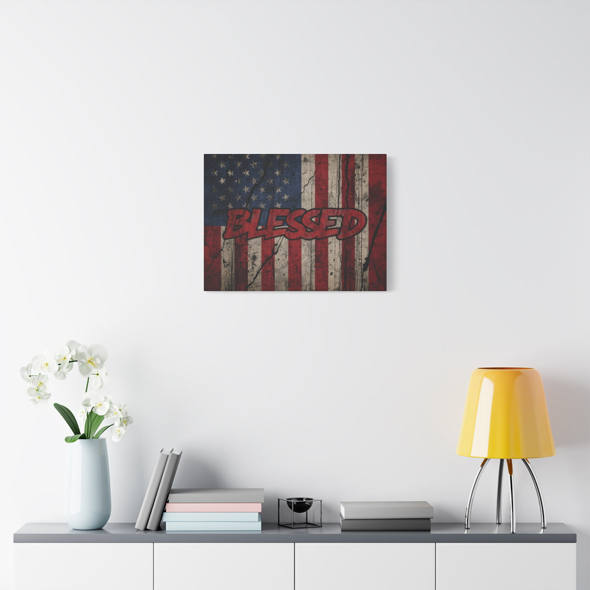 Blessed Canvas Wall Art - Vintage American Flag - Gallery Wrapped - Patriotic Americana Decor - Rustic Flag Art - 35 Sizes