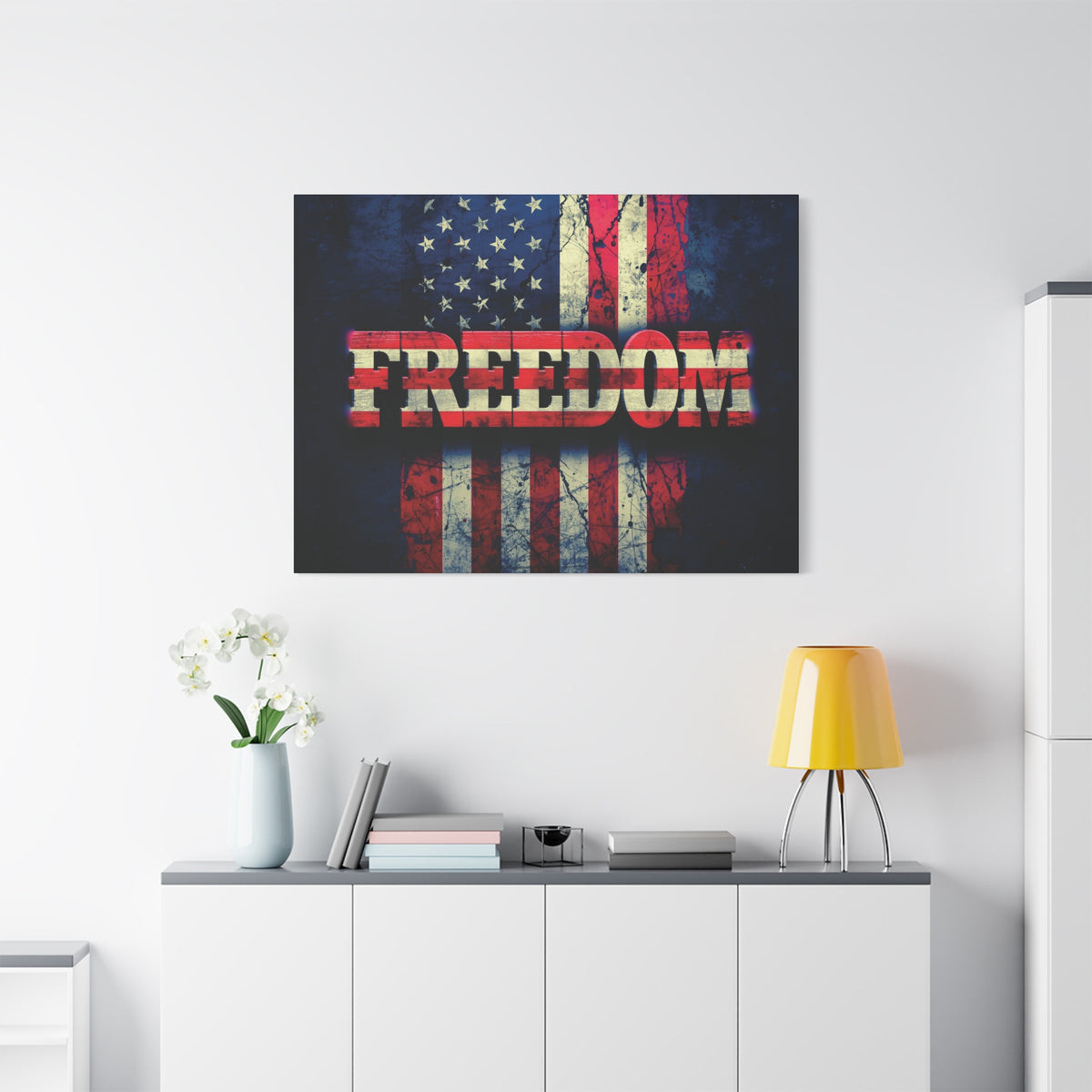 Freedom Canvas Wall Art - Patriotic Vintage American Flag - Gallery Wrapped - Red White Blue - 35 Sizes Available