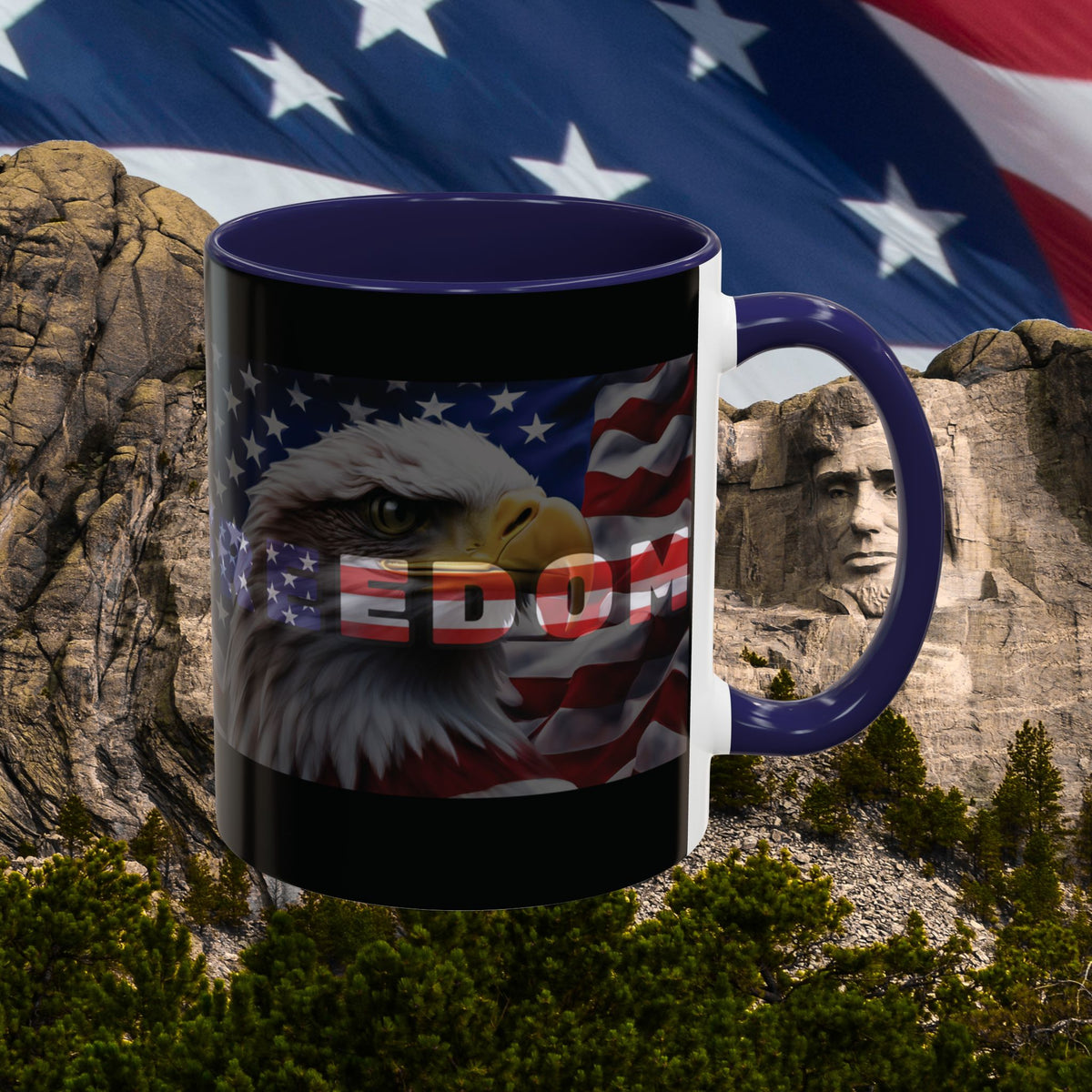 Freedom! Bald Eagle Patriotic Accent Mug - Red White & Blue - 11oz/15oz