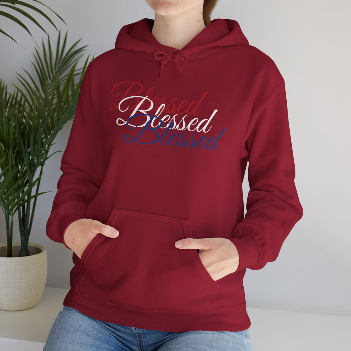 Blessed Hoodie - Patriotic Red White Blue - Unisex Pullover - Front & Back Print - S-5XL