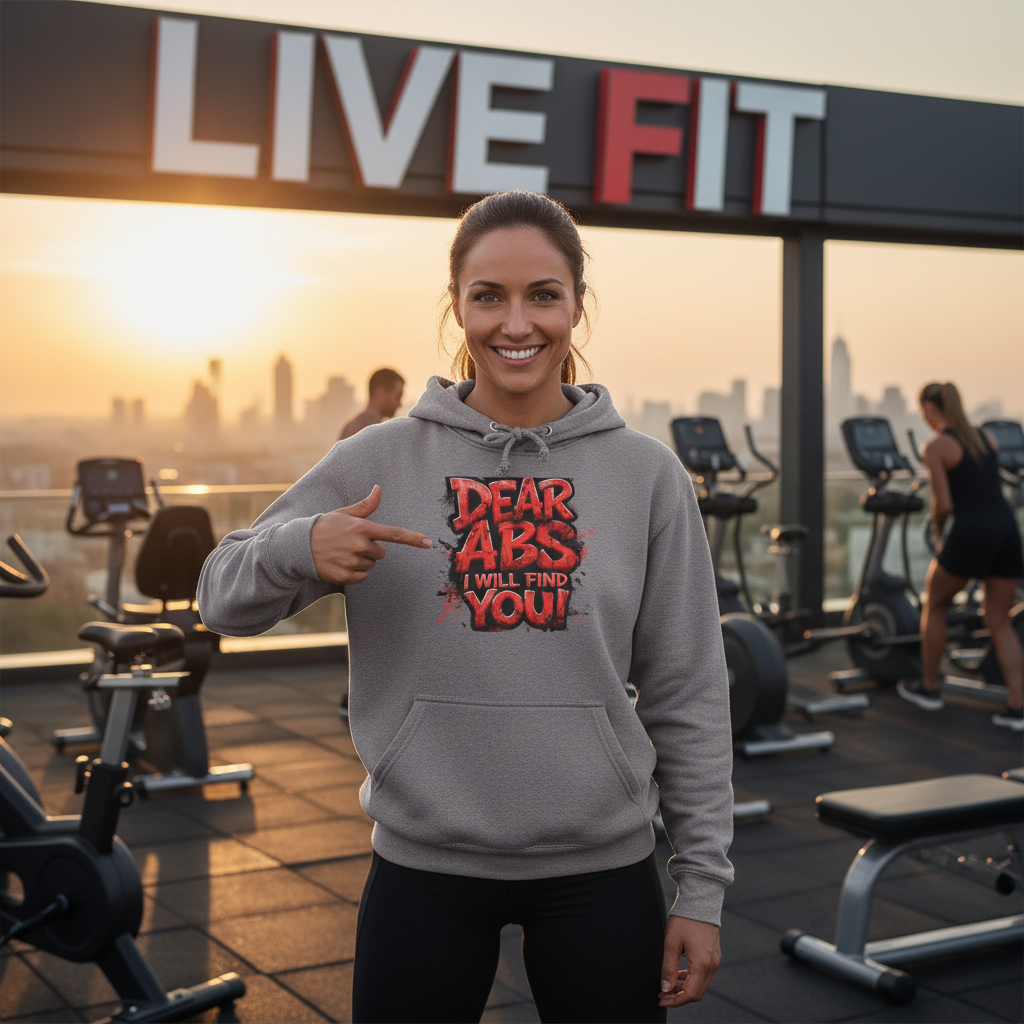 Dear Abs I Will Find You! - French Terry Hoodie - Funny Fitness Sweatshirt - Unisex S-5XL