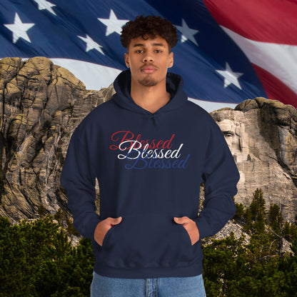Blessed Hoodie - Patriotic Red White Blue - Unisex Pullover - Front & Back Print - S-5XL