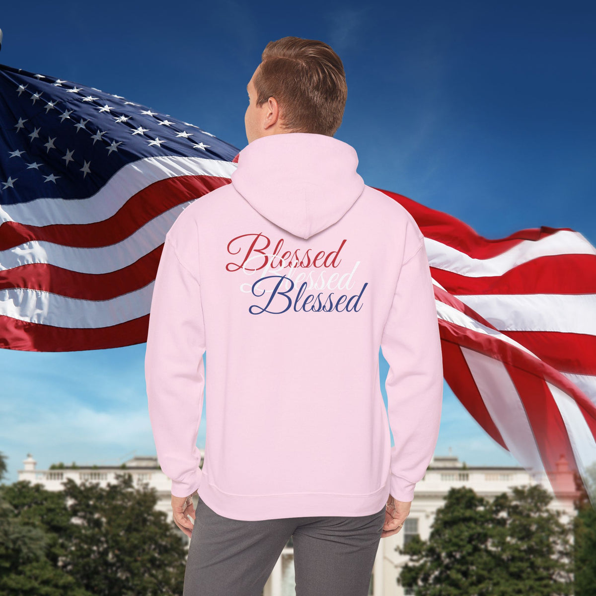 Blessed Hoodie - Patriotic Red White Blue - Unisex Pullover - Front & Back Print - S-5XL