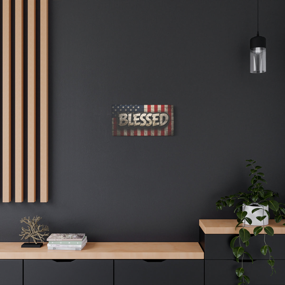 Blessed Vintage American Flag Canvas Wall Art - Patriotic Home Decor