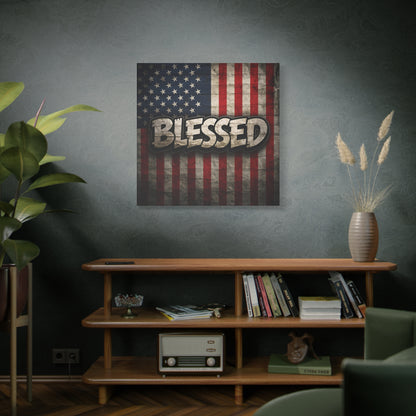 Blessed Vintage American Flag Canvas Wall Art - Patriotic Home Decor