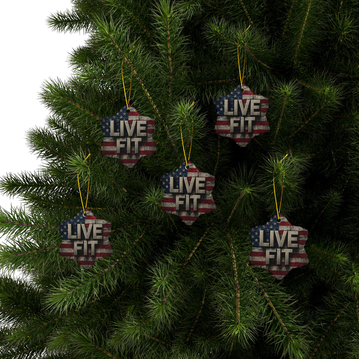 Stunning Patriotic Ceramic Ornaments - Live Fit - Vintage American Flag Backdrop - Decorative Holiday Decor (Various Packs 1-10) - Same Design Both Sides - Fitness