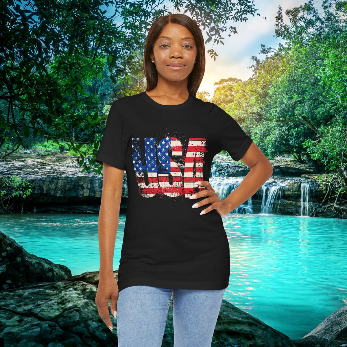 USA Red White Blue - American Flag T-Shirt - Patriotic Unisex Tee - S-3XL