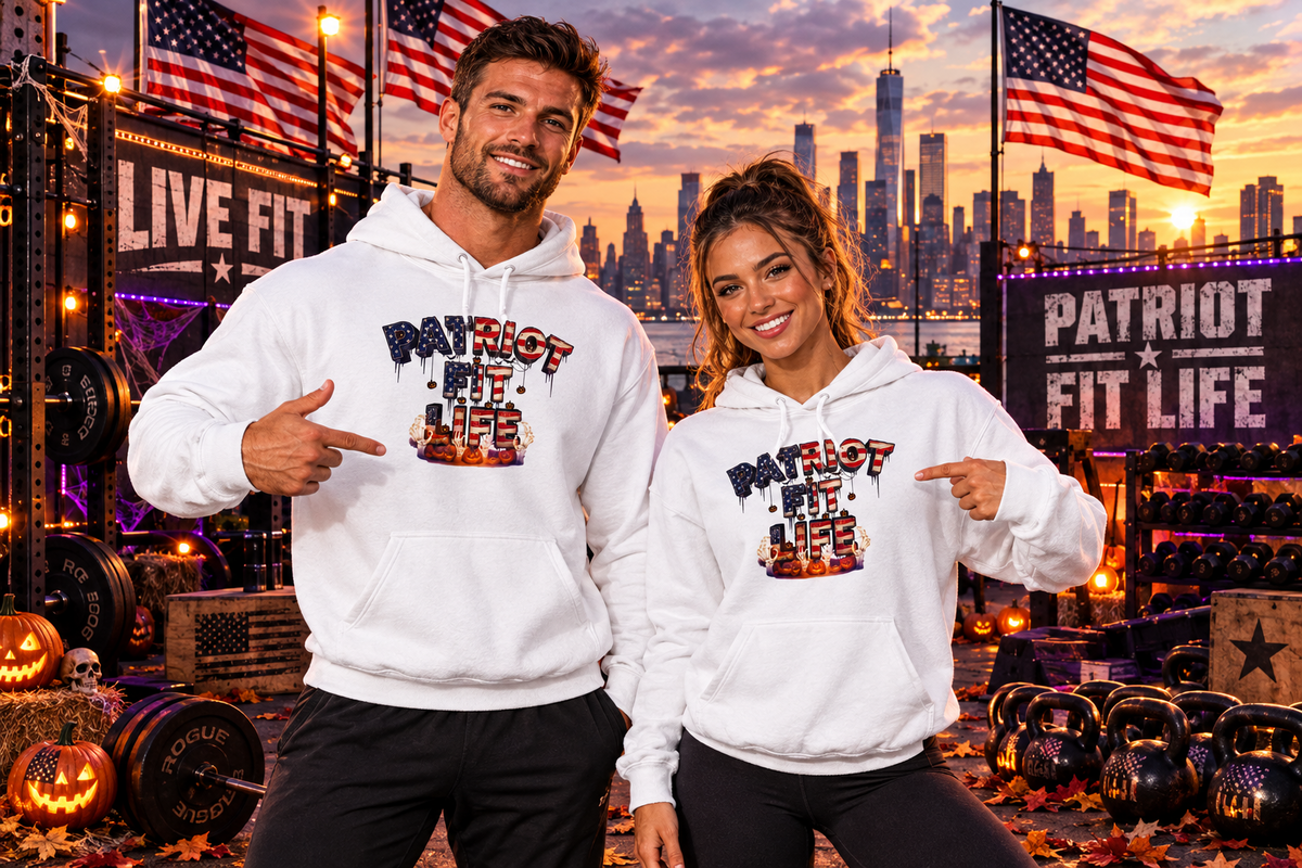 Halloween Patriot Fit Life Hoodie – American Flag Pumpkin Drip Graphic Pullover