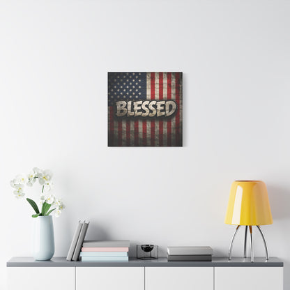 Blessed Vintage American Flag Canvas Wall Art - Patriotic Home Decor