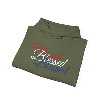 Blessed Hoodie - Patriotic Red White Blue - Unisex Pullover - Front & Back Print - S-5XL