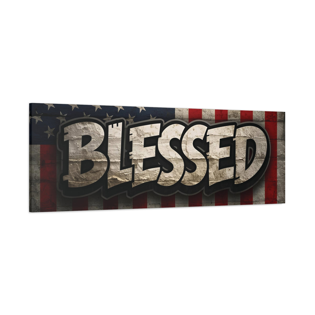 Blessed Vintage American Flag Canvas Wall Art - Patriotic Home Decor