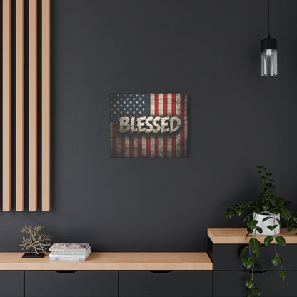 Blessed Vintage American Flag Canvas Wall Art - Patriotic Home Decor