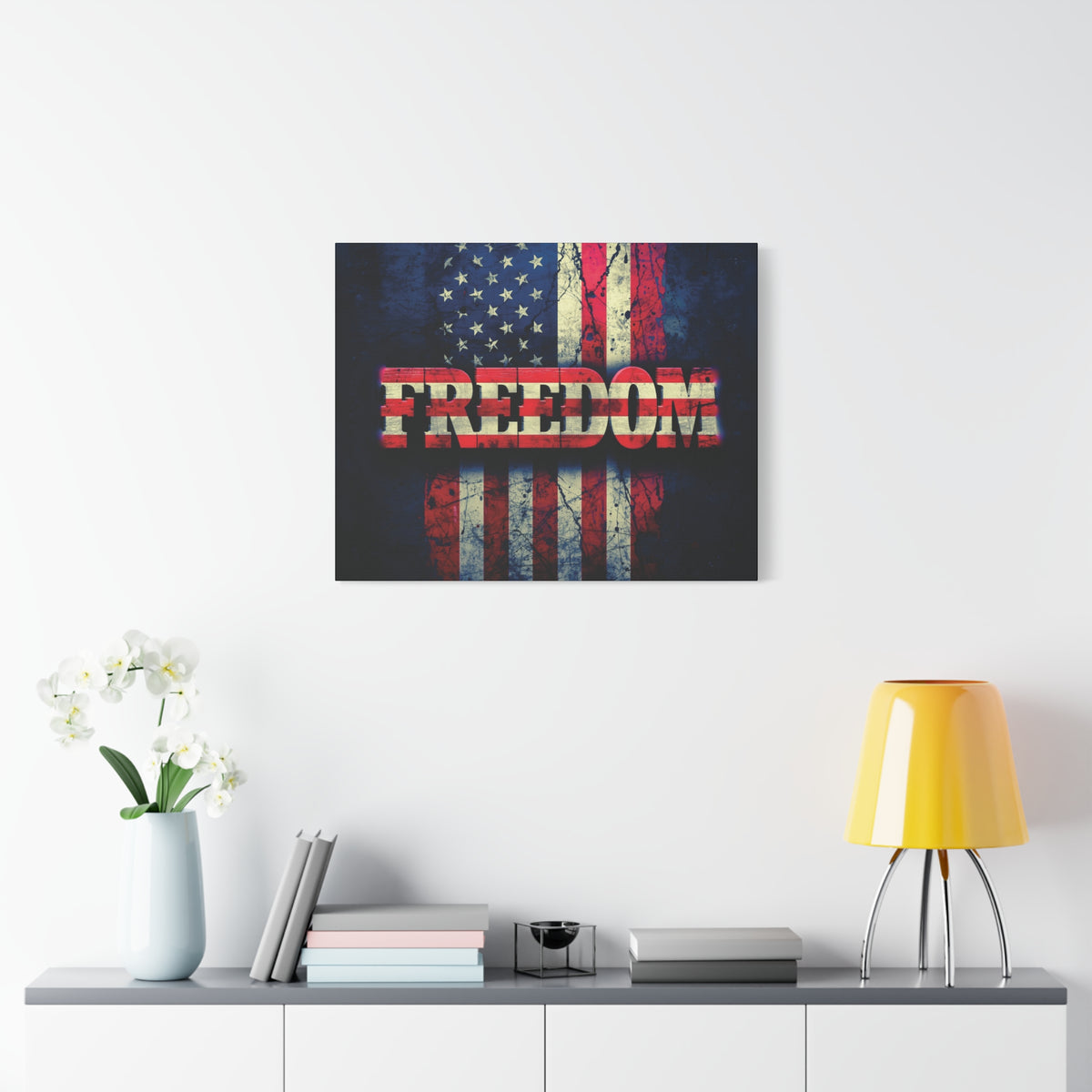 Freedom Canvas Wall Art - Patriotic Vintage American Flag - Gallery Wrapped - Red White Blue - 35 Sizes Available