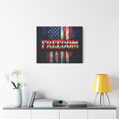Freedom Canvas Wall Art - Patriotic Vintage American Flag - Gallery Wrapped - Red White Blue - 35 Sizes Available