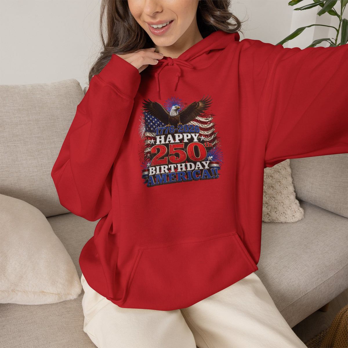1776–2026 Happy 250th Birthday America!!! Hoodie | Patriotic Eagle & Flag Sweatshirt