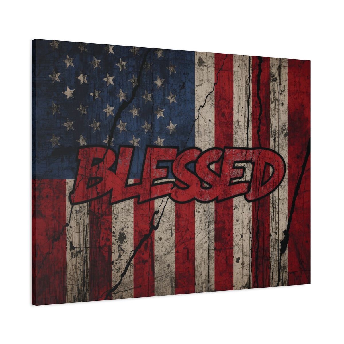 Blessed Canvas Wall Art - Vintage American Flag - Gallery Wrapped - Patriotic Americana Decor - Rustic Flag Art - 35 Sizes