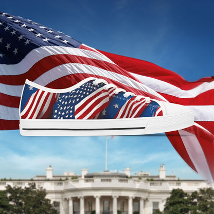 Patriotic - Women's Low Top Sneakers - Stars & Stripes Design - White Sole & Black Sole to Choose From
