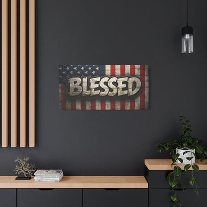 Blessed Vintage American Flag Canvas Wall Art - Patriotic Home Decor