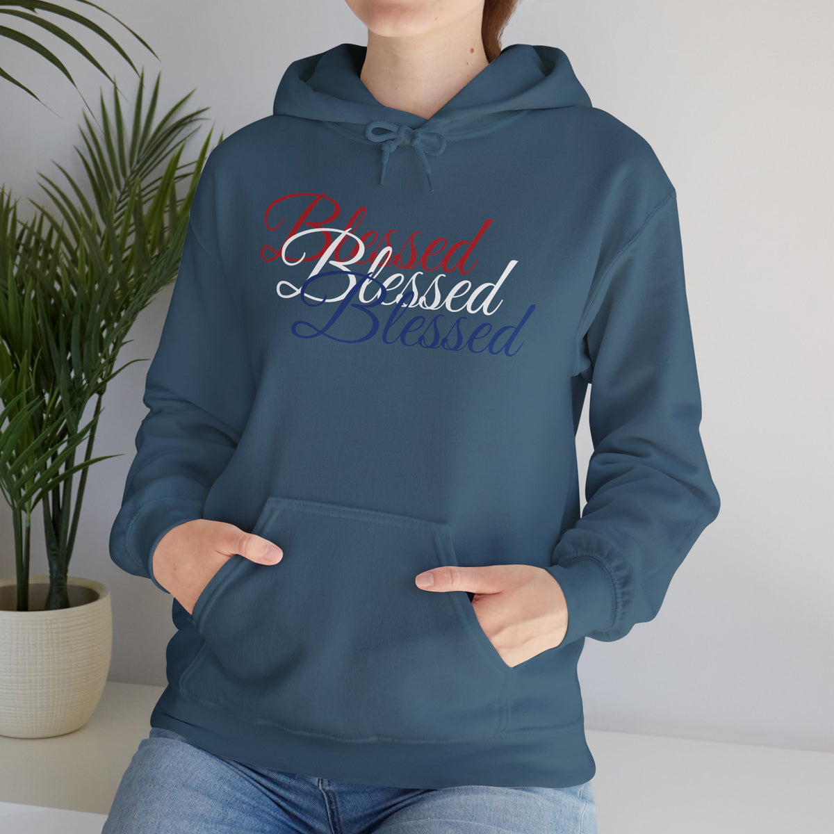 Blessed Hoodie - Patriotic Red White Blue - Unisex Pullover - Front & Back Print - S-5XL