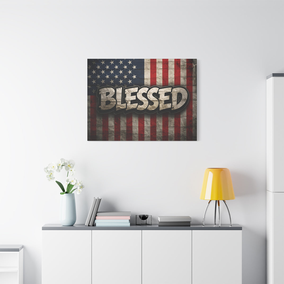 Blessed Vintage American Flag Canvas Wall Art - Patriotic Home Decor